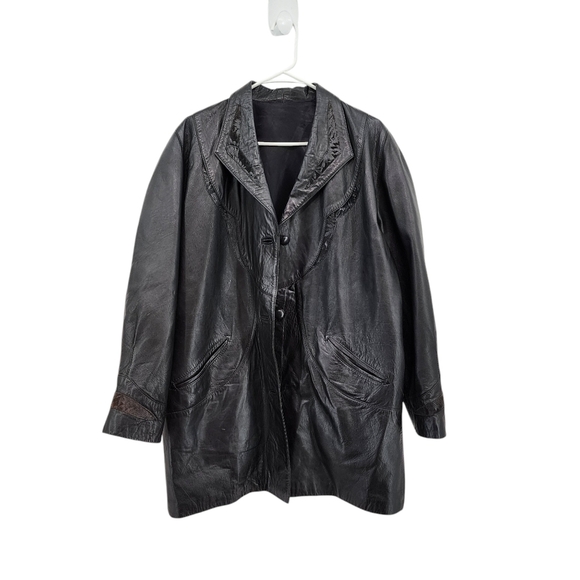 Men's 100% Piel Leather Vintage Button Front Moto Jacket - M - Picture 1 of 9